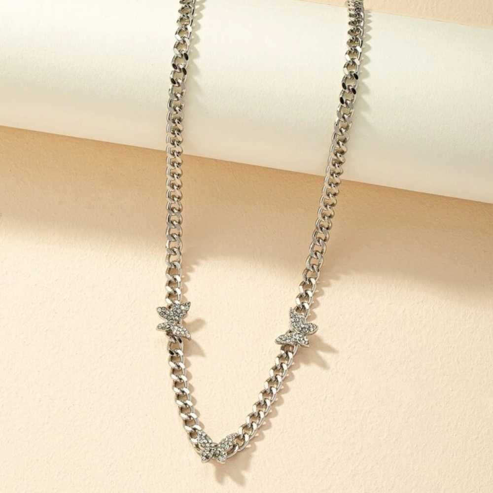 Silver Rhinestone Butterfly Choker Necklace - Picture 2 of 3